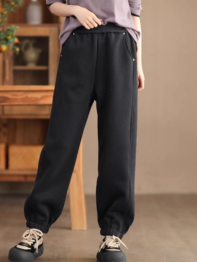 美拉德休闲裤女冬季新款裤子复古加厚保暖哈伦裤美式大码束脚长裤