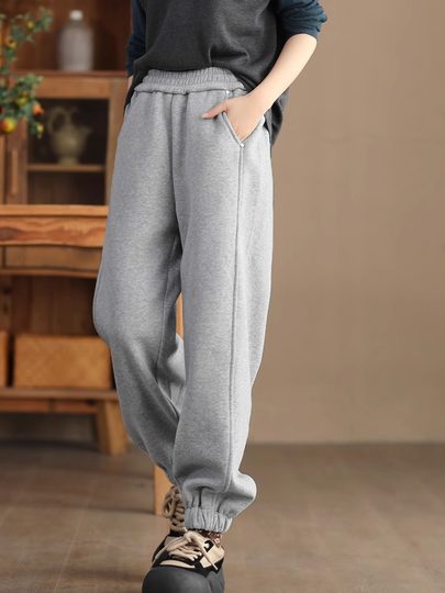 美拉德休闲裤女冬季新款裤子复古加厚保暖哈伦裤美式大码束脚长裤