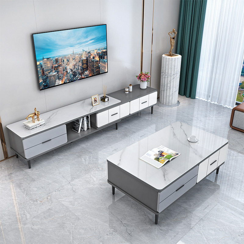 Nordic TV cabinet coffee table combination simple modern small apartment living room household glass light luxury telescopic TV cabinet