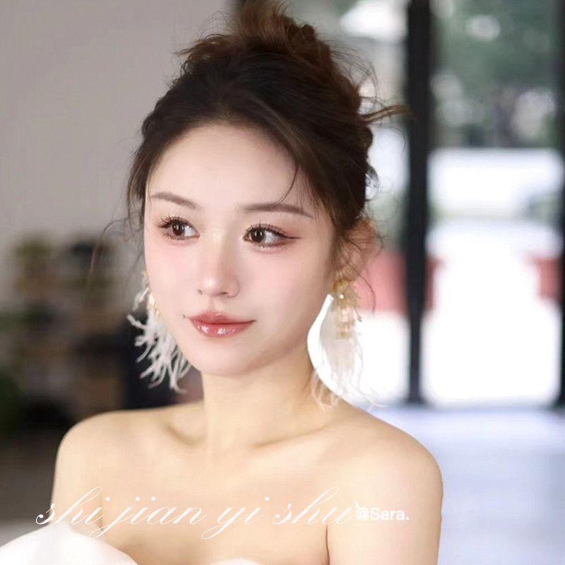 Bridal Wedding Earrings 925 Silver Needle Pearl Tassel Ostrich Feather Earrings Retro Bohemian Style Exaggerated Earrings