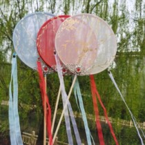 Ancient style Hanfu accessories fairy fan long handle Group fan tassel fan tassel gilding palace fan long ribbon fan ancient costume fan broken cloud fan