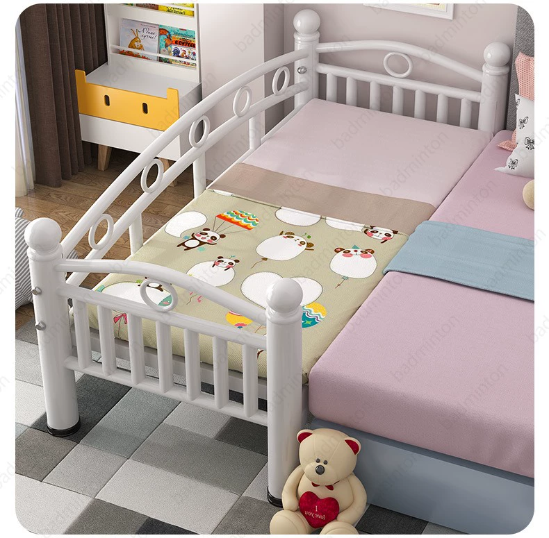 Giường sắt trẻ em có lan can Giường đơn nhỏ bé trai bé gái Giường cạnh giường công chúa mở rộng ghép giường lớn