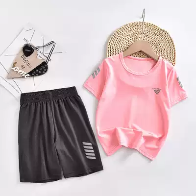 Children's quick-drying suit set new summer clothes for boys and girls sports thin mesh short-sleeved T-shirt pants two-piece luminous