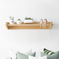 Japanese minimalist log style wall rack new Chinese style living room wall shelf shelf ornaments storage rack