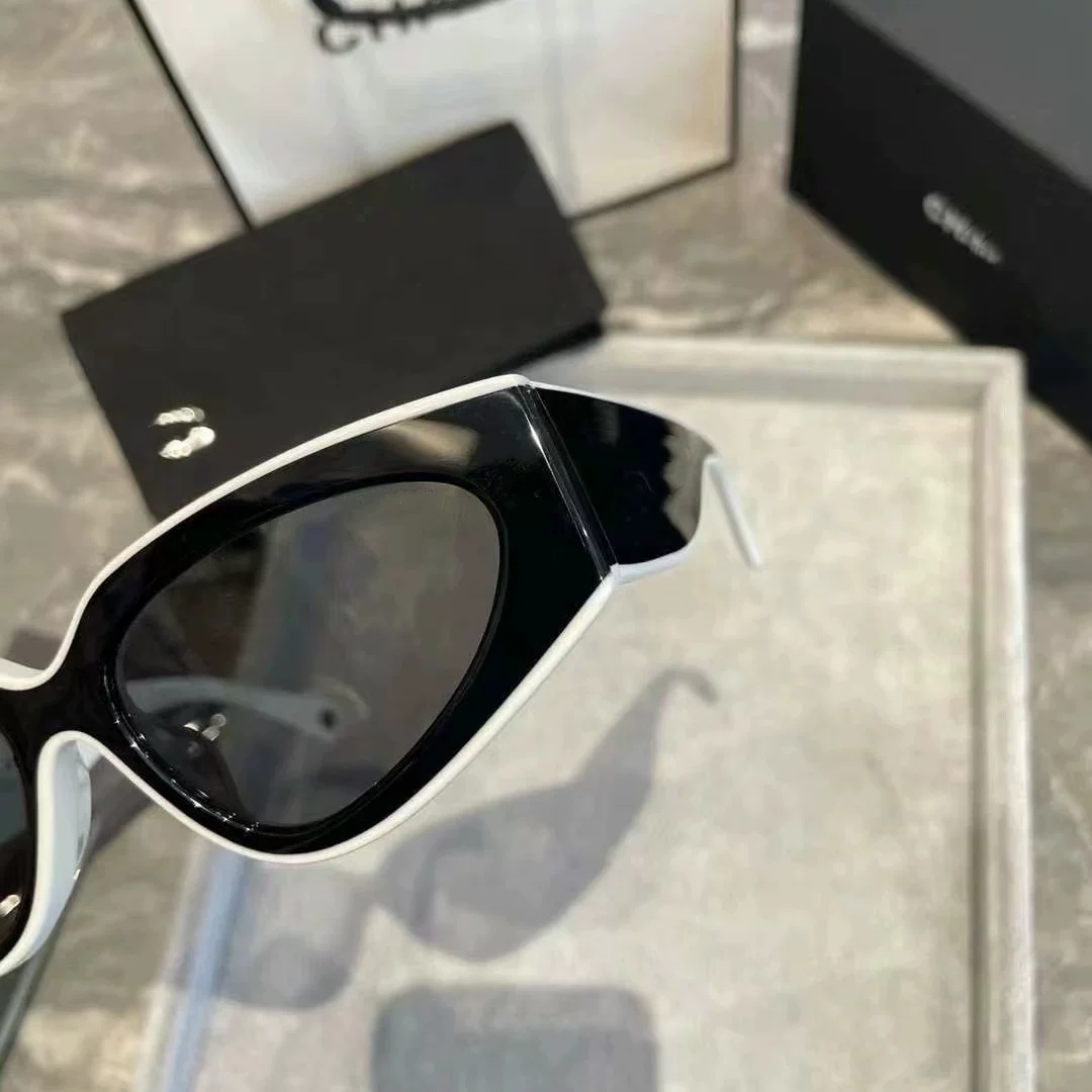 Очки солнцезащитные Xiaoxiang Home 6056 Cat Eyes Tea Color линзы узкая рамка женские корейская версия 24SS рама Panda Черный и белый