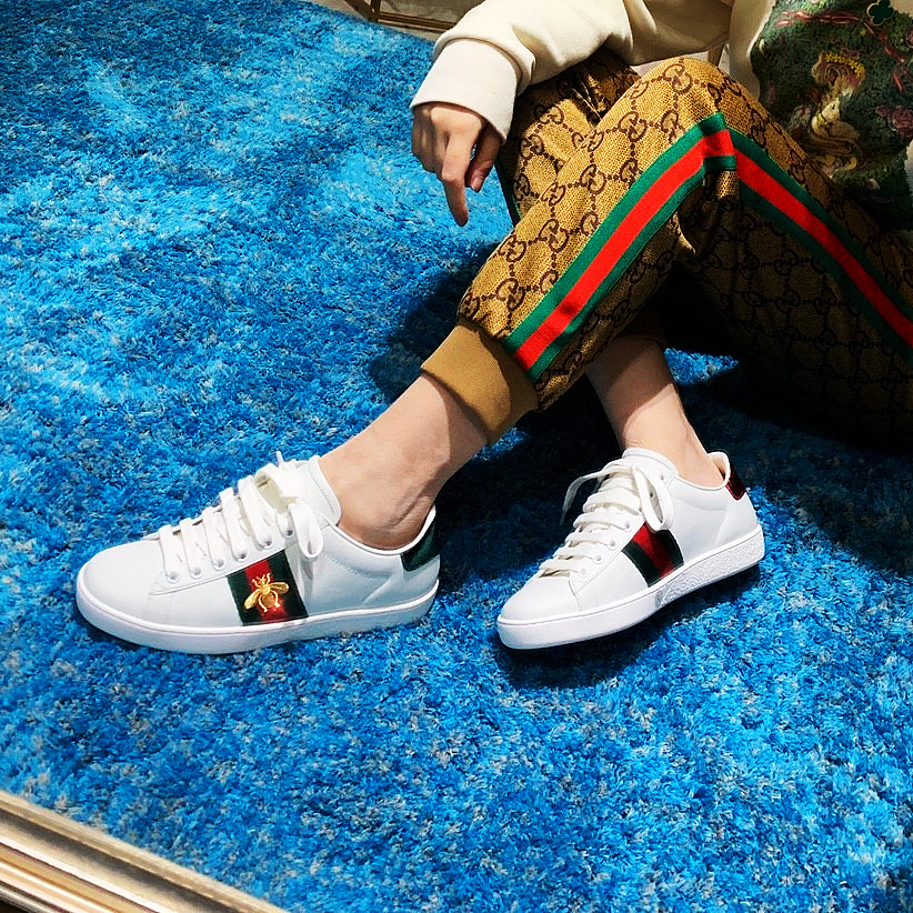 GG Classic Bees Women's Shoes Striped White Shoes Men's Shoes Low-Top Casual Shoes Couple Shoes