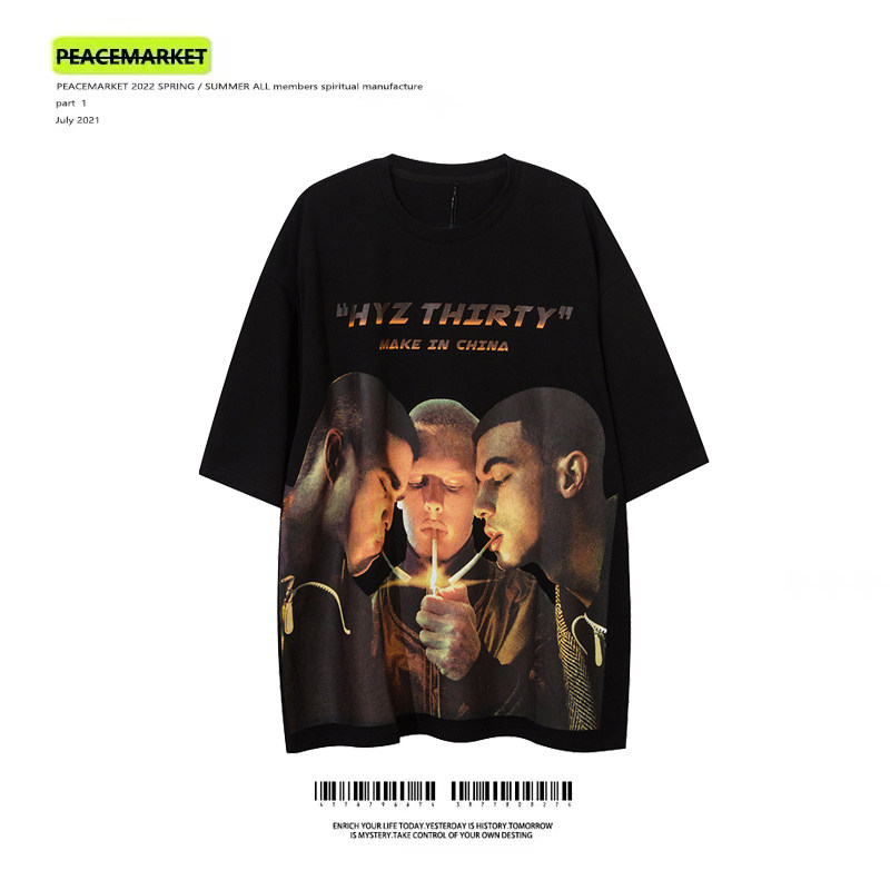 PEACEMARKET China Abifeng high street clothes men and women short-sleeved T-shirt vintage hip-hop dark top