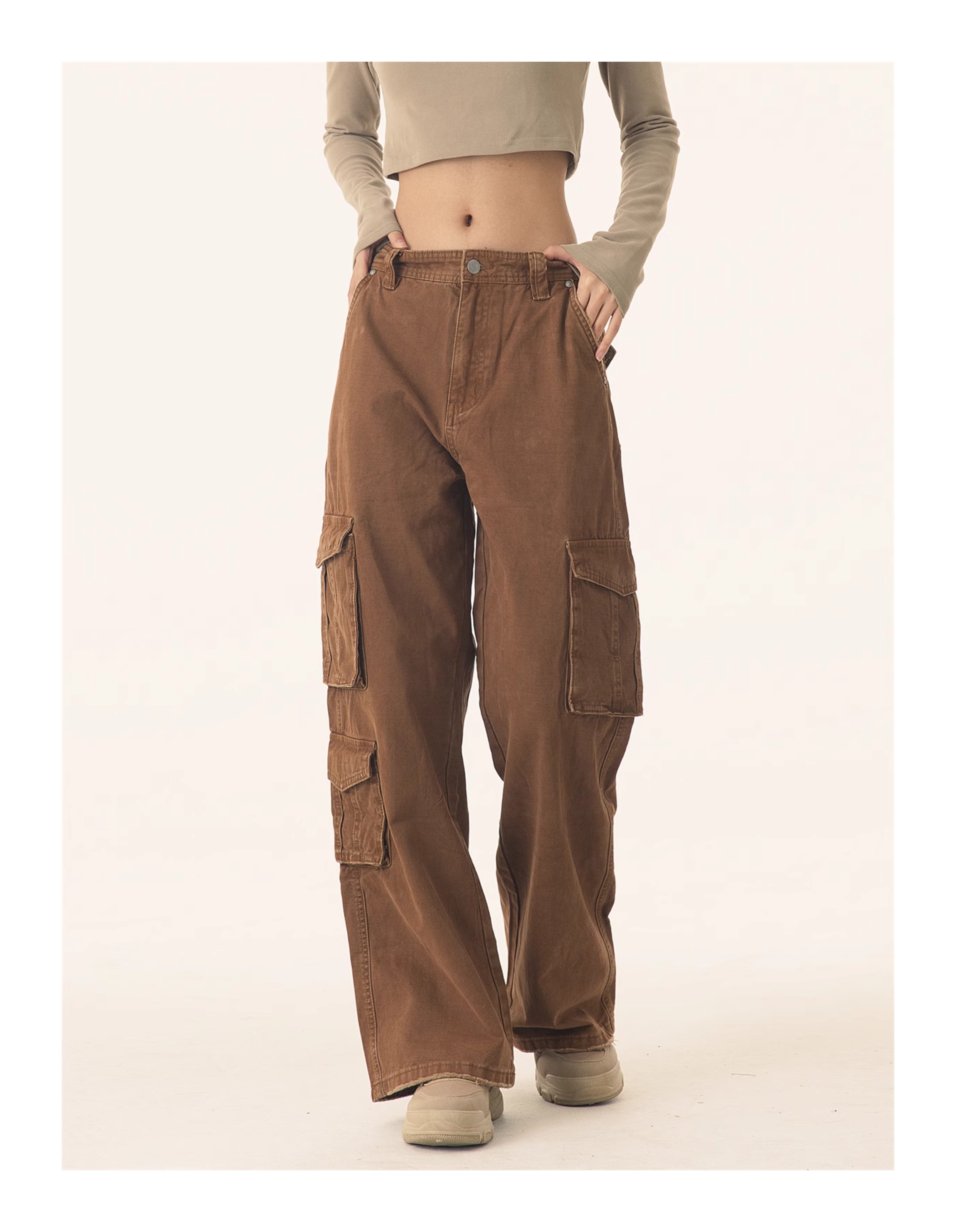 PEACEMARKET Autumn Winter Melad Washed Vintage Cargo Pants For Women Petite Tall Loose Jeans_voghion.com