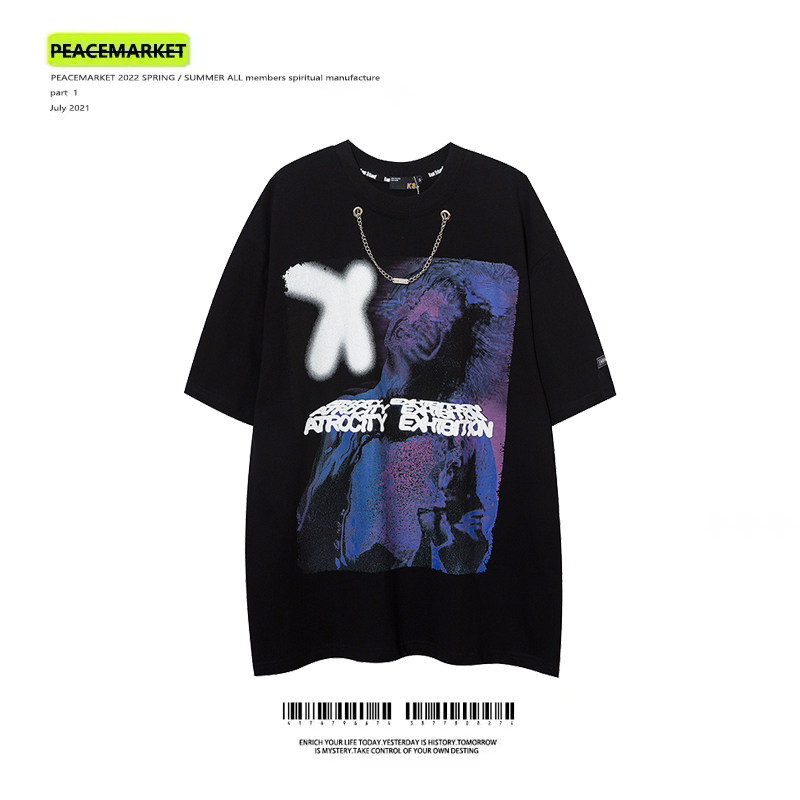 PEACEMARKET abstract print beauty hiphop short-sleeved T-shirt high street ins hip-hop clothes mourning Abi