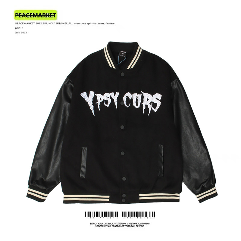 PEACEMARKET Gothic letter cotton baseball uniform men and women loose retro American hip-hop jacket tide jacket