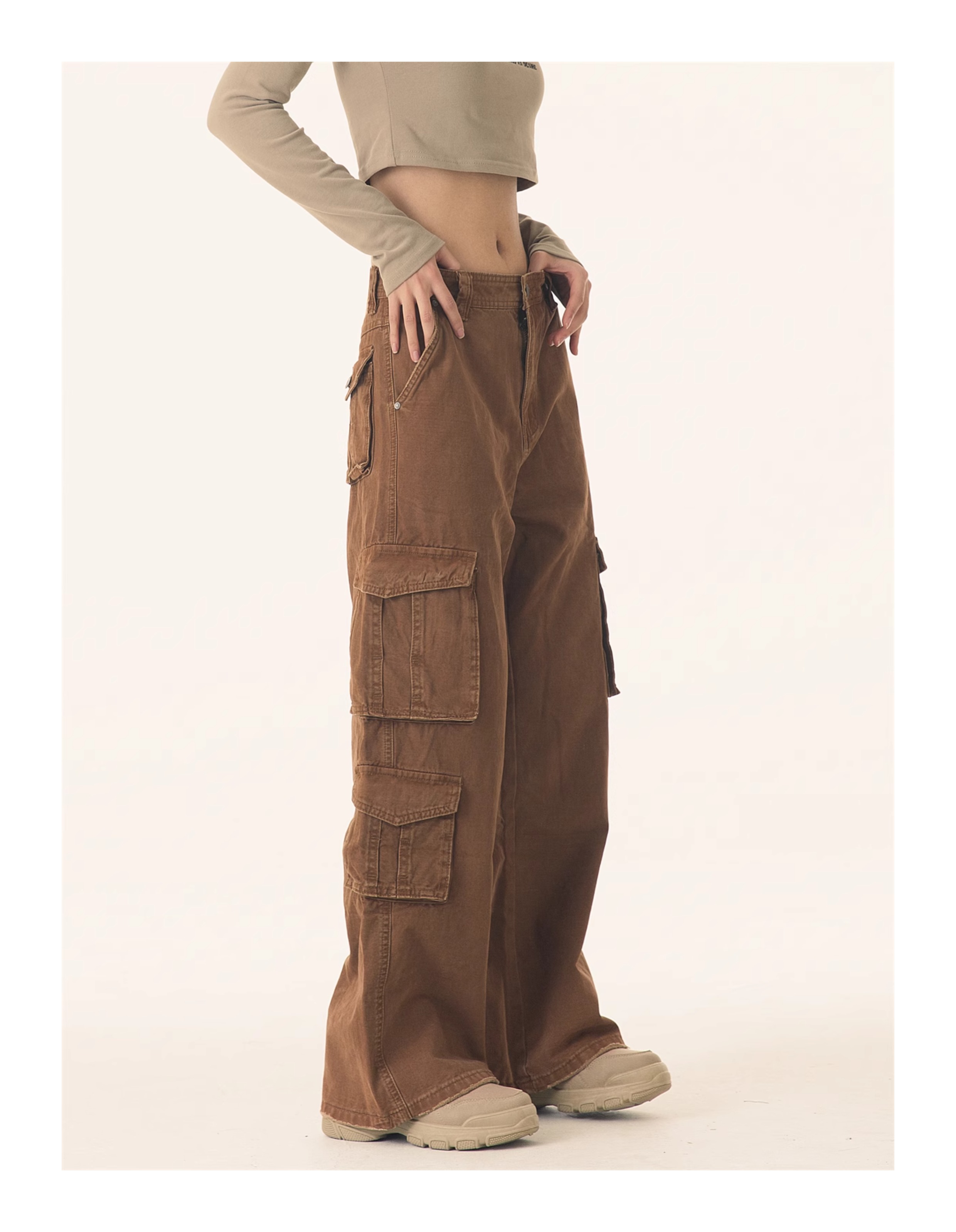 PEACEMARKET Autumn Winter Melad Washed Vintage Cargo Pants For Women Petite Tall Loose Jeans_voghion.com