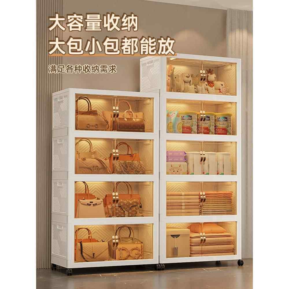 折叠免安装包包收纳柜家用展示架装放包包置物架落地透明存放柜厂