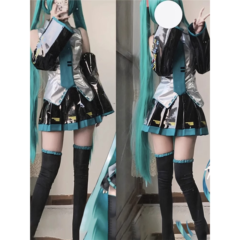 Косплей-костюм MIKU Formula Suit, лаковая юбка в стиле JK, наушники (парик опция)