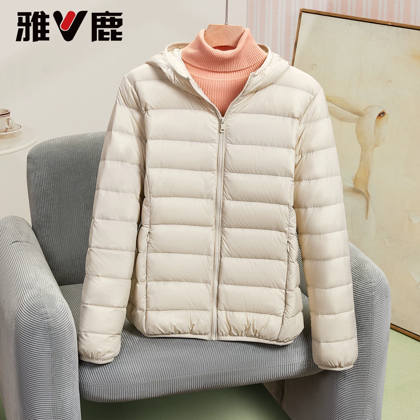 Winter down jacket, short light and thin hoody, liner with down