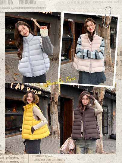 雅鹿排骨轻薄短款羽绒马甲女士2025新款外穿立领时尚洋气保暖背心