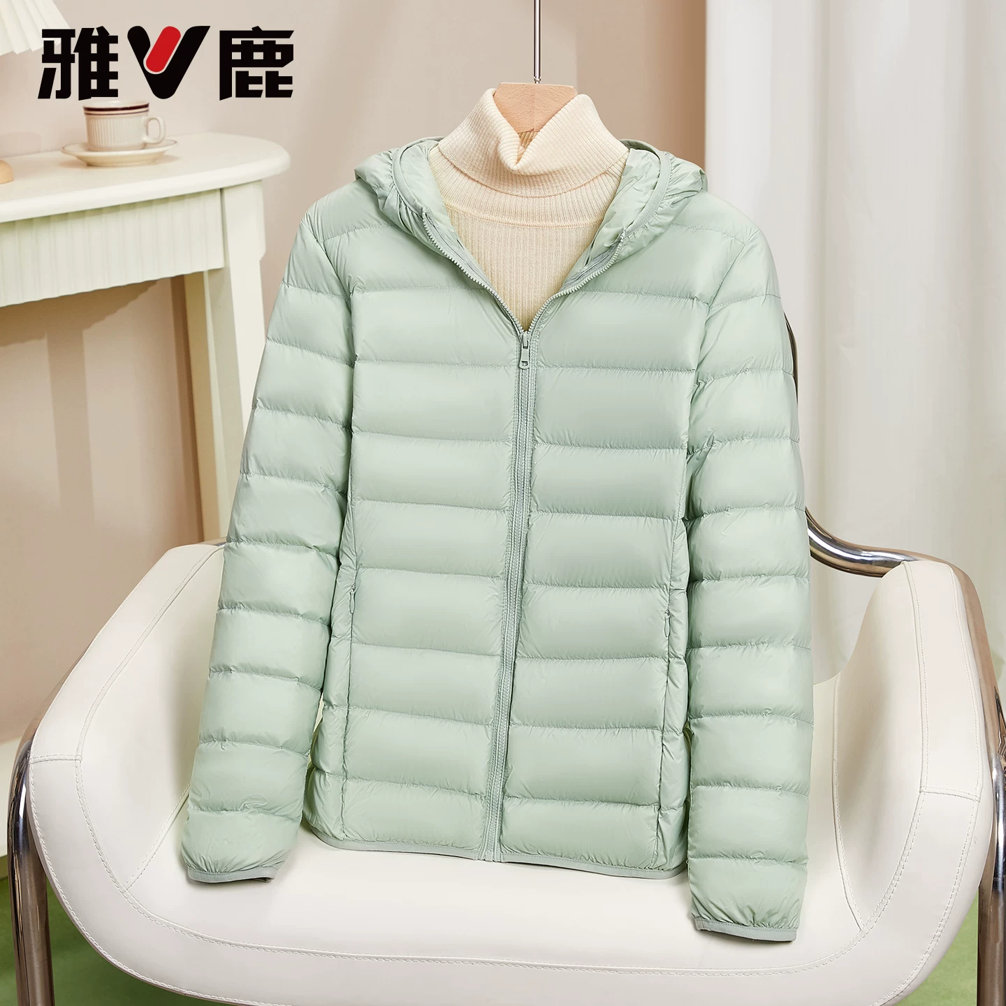 Winter down jacket, short light and thin hoody, liner with down