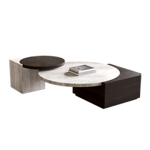 Jeaek Italian minimalist solid wood travertine coffee table creative combination modern home round marble tea table