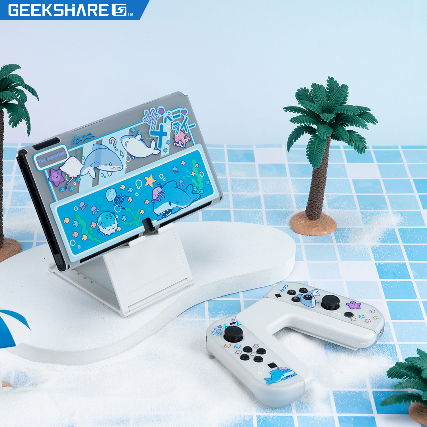 Extremely want Nintendo switch oled protective shell hard shell transparent protective cover shark shark party joycon handle cover base protective cover switch protective shell rocker cap anti-proof