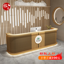 New Chinese-style Arc Collection Silver Desk Retro Solid Wood Tea Restaurant Bar Wellness Beauty Pedicure Hotel Front Desk Reception Desk