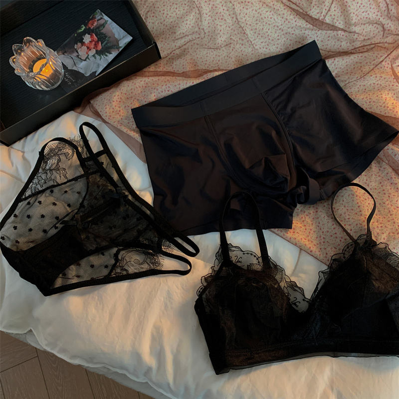 Couple's Lingerie Three-Piece Set, Sexy Underwear for a Man and a Woman, Lace Ice Silk, Light Luxury, Pure Desire