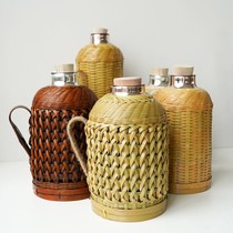 Hot Water Bottle Home Handmade Bamboo Weave Traditional Wood Seer Hot Water Kettle Tea Room Office Insulated Bottle Glass Liner Kettle