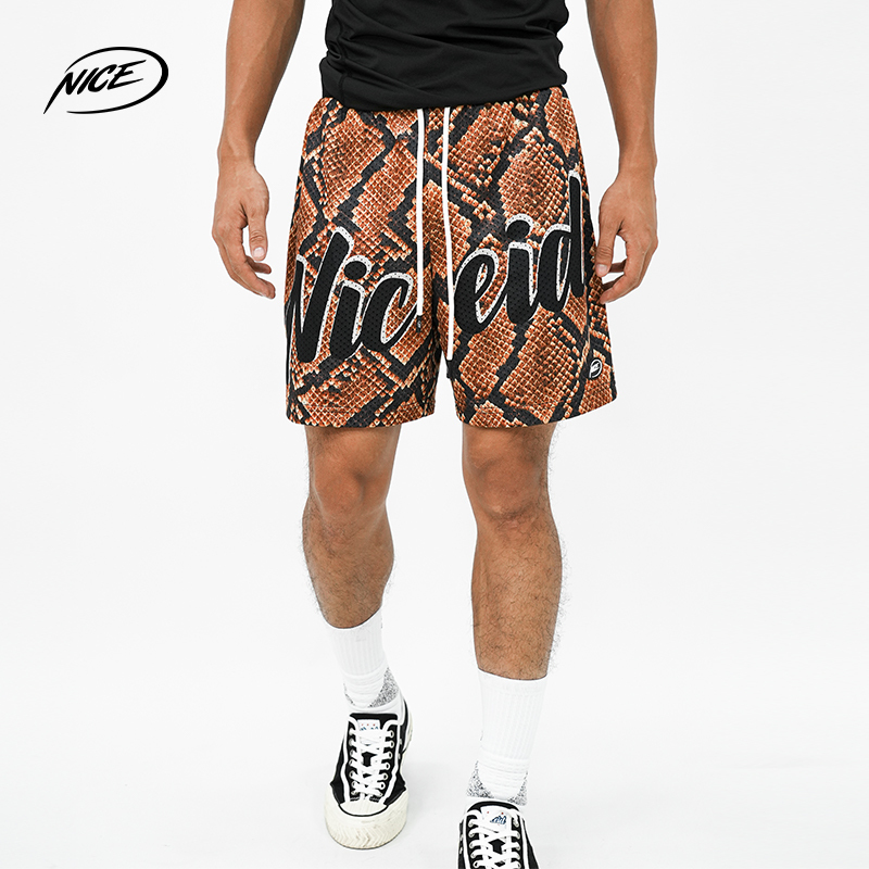 Niceid American-Style Python-Patterned Basketball Shorts, Animal-Textured Running Sports Shorts, Summer Mesh Breathable Five-Point Shorts