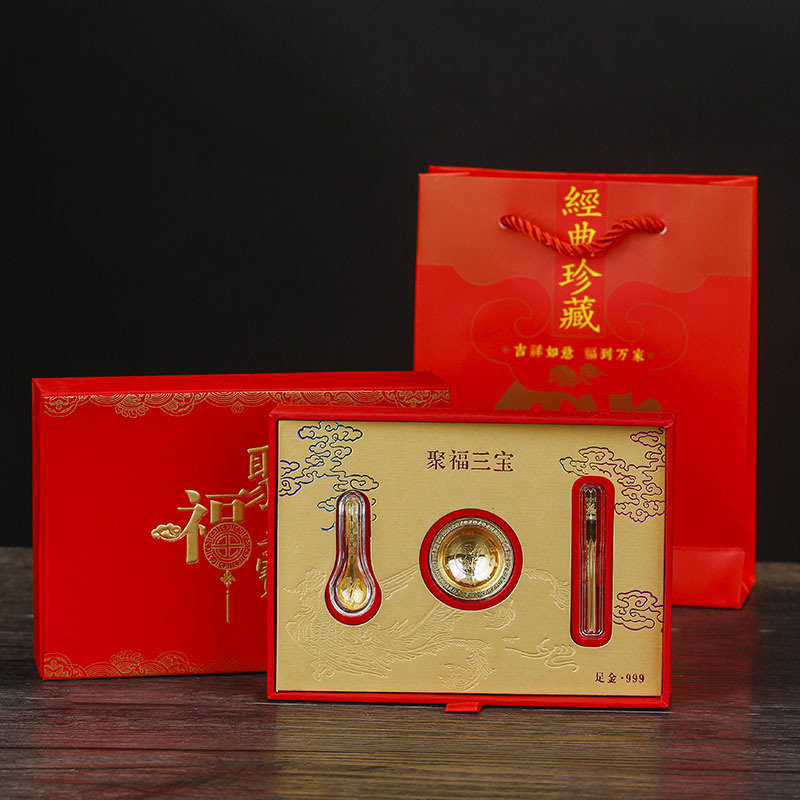 Original design gold leaf polyfu tripl gold bowl chopstick spoon creative pendulum fitting bank insurance open door red event gift