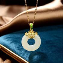 New and Tian jade pendant S925 pure silver lock bone necklace with green buckle female style New Years Eve gift for Valentines Day