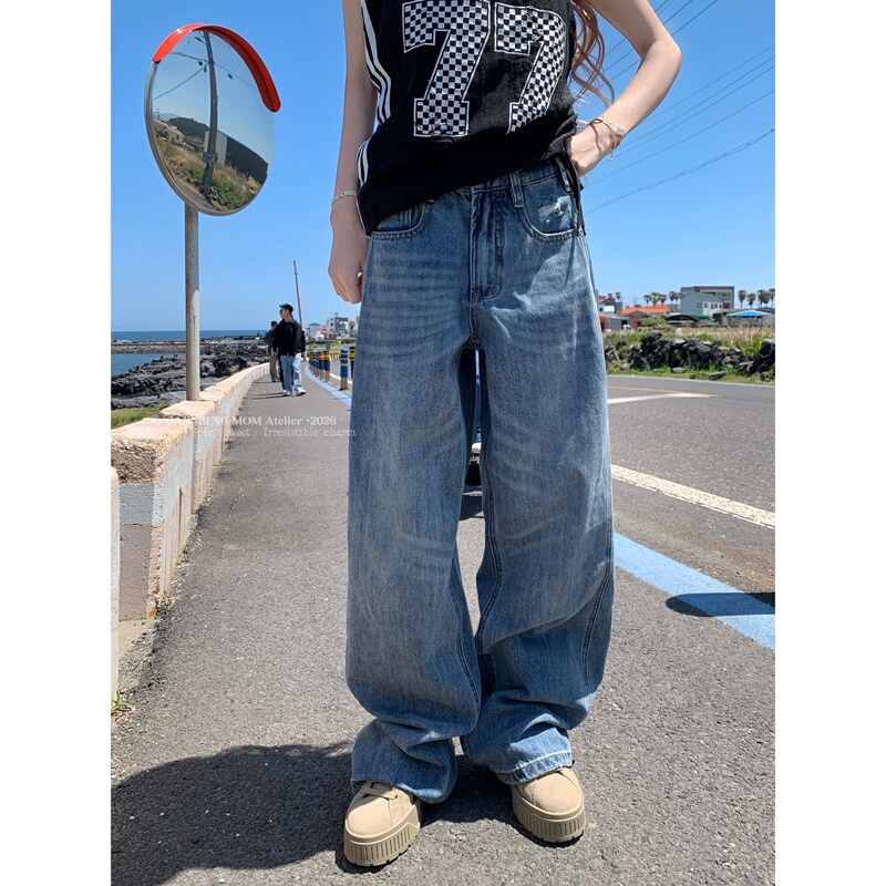 Beautiful Cannon Fodder [Straight-Leg Code] Wide-Leg Denim Women's Ripped Distressed Drapey Loose Straight-Leg Slimming Long Pants