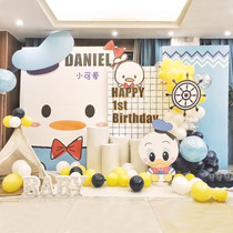 Donald Duck theme baby banquet birthday decoration scene layout children boy one year old background wall hundred day banquet kt board