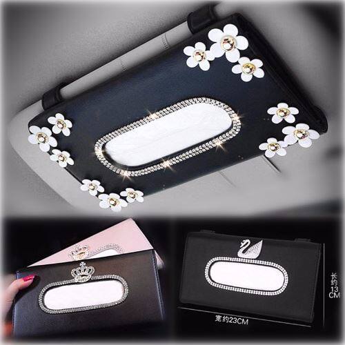 Car-borne visor paper towels box hanging inlaid drill chicks hand creative toilet paper box in the car