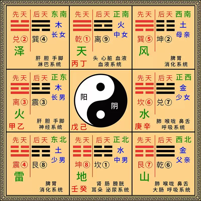 後先天八卦九宮飛星五行太極易經養生圖現代簡約風水裝飾畫
