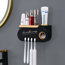 New punch-free toothbrush storage rack automatic toothpaste squeezer bathroom wall-mounted toothbrush set creative