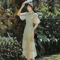 Fa-style embroidered qipao with dress and dress for women 2022 spring and summer new gentleness wind collection waist display slim mid-upscale dress