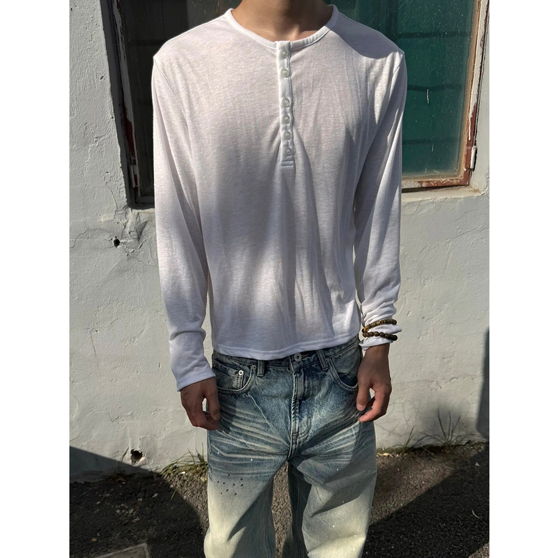 Slightly Sheer Button-Down Long-Sleeve Blouse for Men and Women, Early Autumn Style, Cleanfit, Relaxed Fit, Breathable, Versatile T-Shirt Top