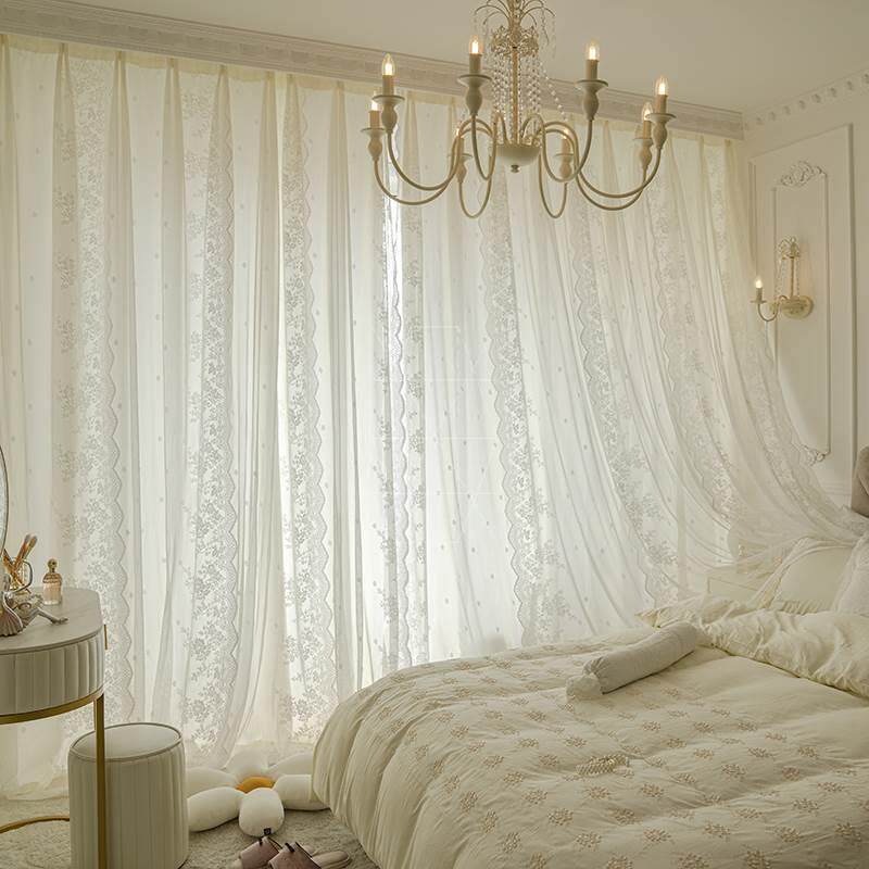 Double jy-271 double-layer sand doors and windows double-layer princess style French light luxury white lace beige gauze curtains are transparent and impenetrable