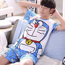 Pajamas men summer sleeve cotton mens pajamas summer teen student thin summer all-cotton home suit suit