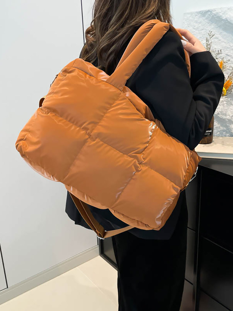 Down Cotton Tote Bag for Women, Large Capacity, 2025 New Style, Soft Puff Cloud Bag, Shoulder Handbag, Large Commuter Bag