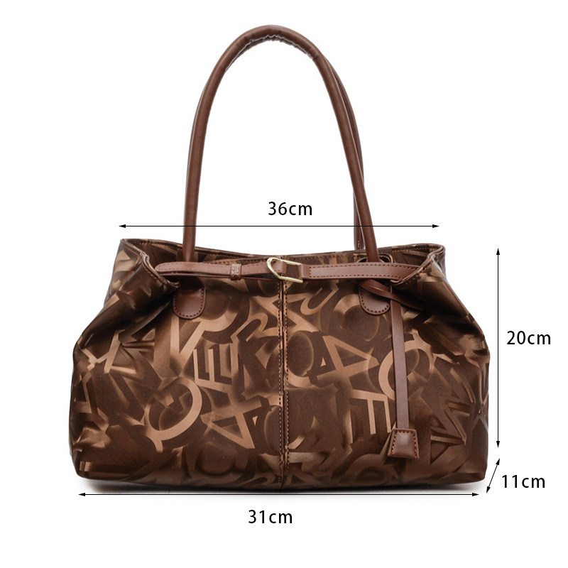 Versatile Large-Capacity Tote Bag Women's Underarm Bag 2025 New Commuter Retro Shoulder Bag Letter Print Large Bag