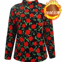 Middle aged female autumn and winter warm beating undershirt garnter thickened elderly clothes Winter moms clothes half high collar blouses