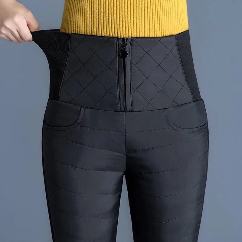 Female downwood wear high waist large size plus thicker fitting thin wear thin wind and warm winter pencil pants
