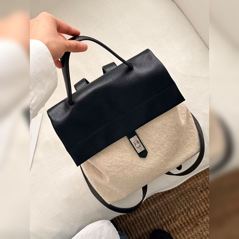 Contrast Color Cotton and Linen Hand-Carry Large-Capacity Backpack for Women 2026 New Style High-End Commuter Travel Lightweight Backpack