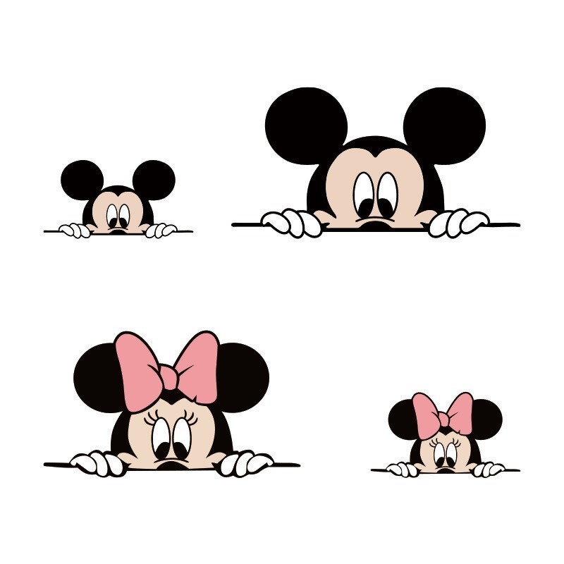 Cartoon Mickey Mouse Personalized Creative Car Stickers Cute Mickey and Minnie Peeking through Side Door Car Body Window Stickers to Cover Scratches