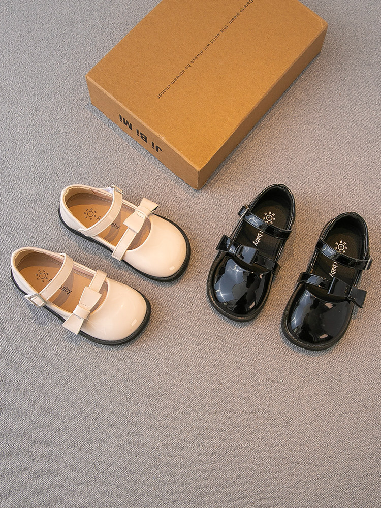 Korean Boy Shoes 2022 Spring Autumn New Double Row Magic Sticker Button Genuine Leather Princess Shoes Temperament Girl 100 Hitch Leather Shoes