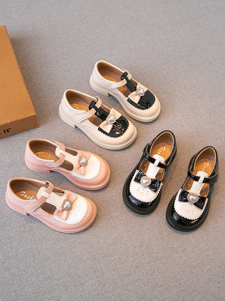 Korean Boy Shoes 2022 Spring Autumn New Girl Delicate Princess Wind Leather Shoes Mesh Red Girl Soft Bottom Single Shoe Bean Bean Shoes