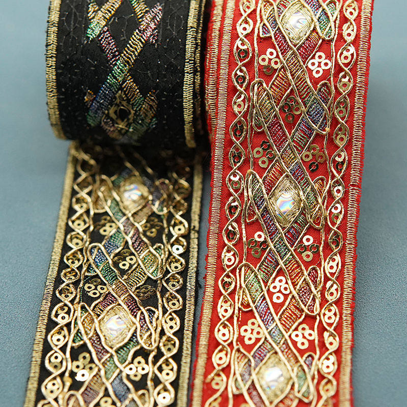 2025's hottest ethnic-inspired ribbon! 4cm sequin embroidered trim ...