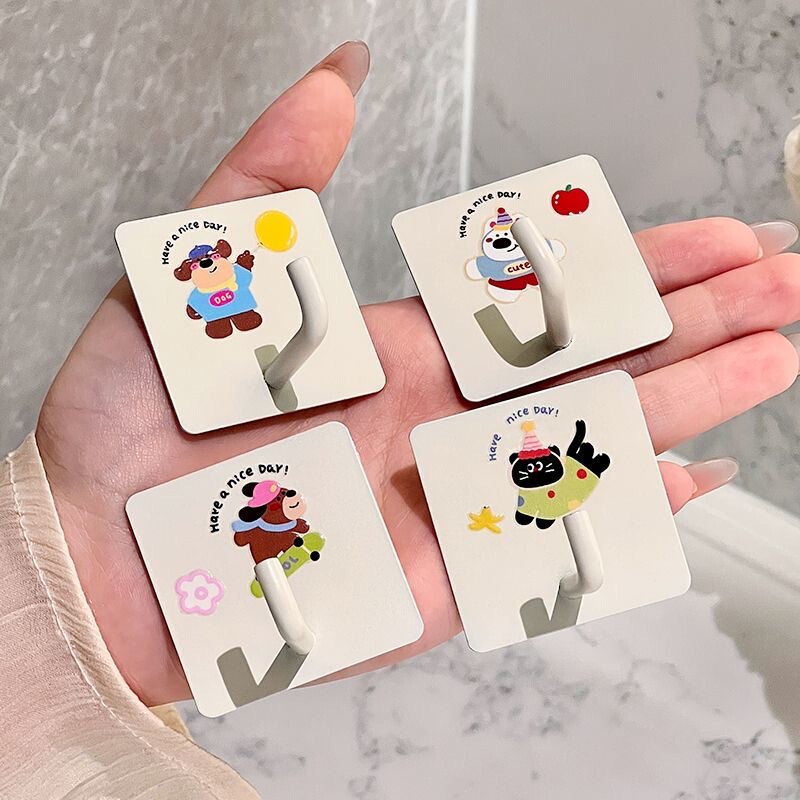 Dopamine-Colored Adhesive Hooks, Strong Load-Bearing, Traceless Hooks, No Drilling Required, Creative and Cute, Suitable for Student Dormitories