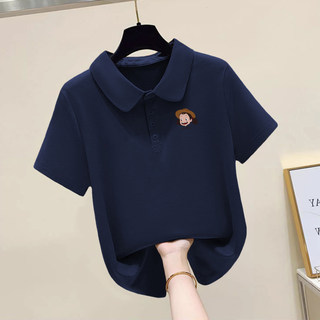 Korean Style Loose Fit Pure Cotton Heavyweight Regular Shoulder Short-Sleeve T-Shirt for Women, Summer Polo Shirt, Petite Half-Sleeve Top, Tee Shirt