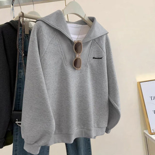 Half-Zip Lapel Pullover Gray Sweatshirt Jacket for Women, Early Autumn, Spring and Autumn Style, 2024 New Popular Design Top