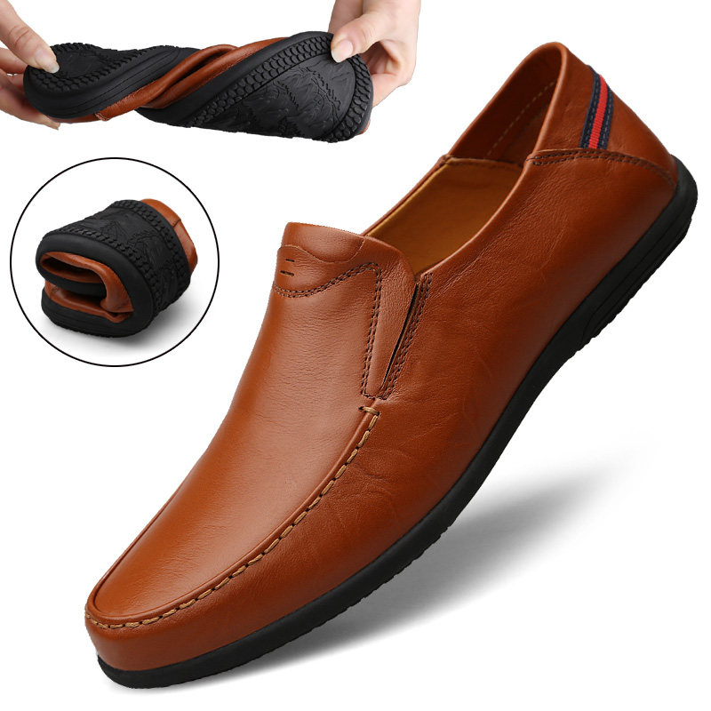 Net red dragonfly leather shoes men's leather cowhide spring 2022 new beanie shoes casual soft bottom soft leather men's shoes one foot